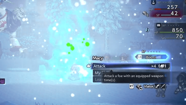 Macy using 3 BP on normal attack