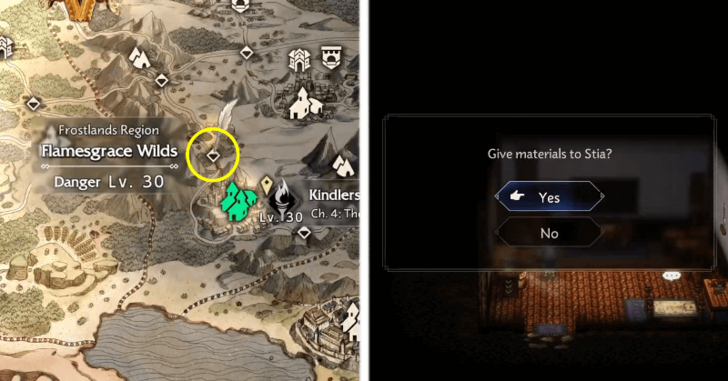 Flamesgrace Wilds Map and Giving Quality Stones to Stia