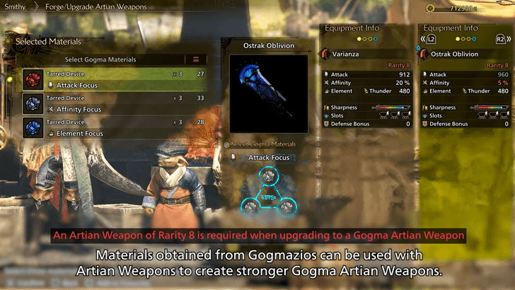 Adds Attack, Affinity, or Element Focus to Artian Weapons