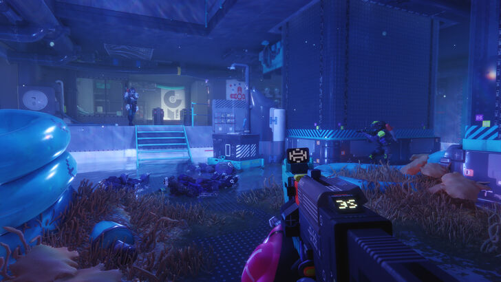 marathon gameplay in a neon lit area