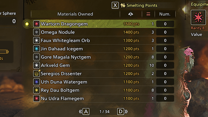 Gems Smelting Points