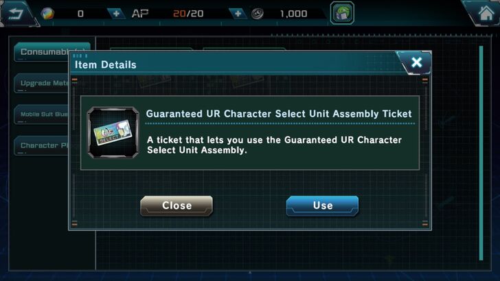 Character Selector Ticket