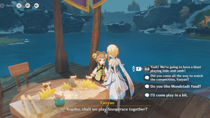 Genshin - Talk to Yaoyao to play Snowtrace