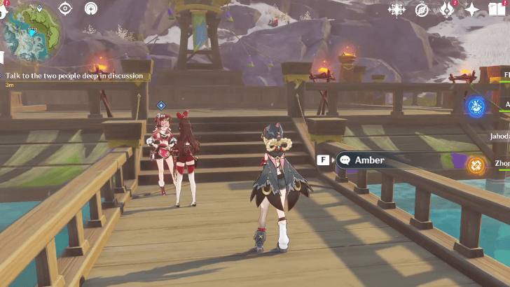 Genshin - Talk to Amber and Yanfei to play Jade Pitching