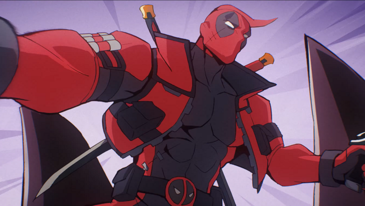deadpool wielding two guns and fighting throg