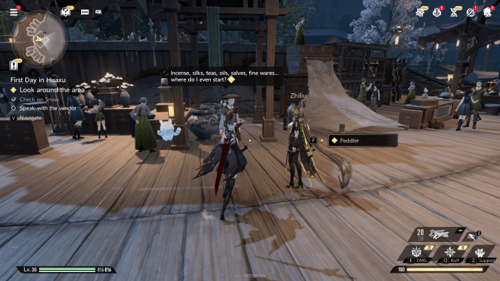 First Day in Huaxu Quest speak with the vendor