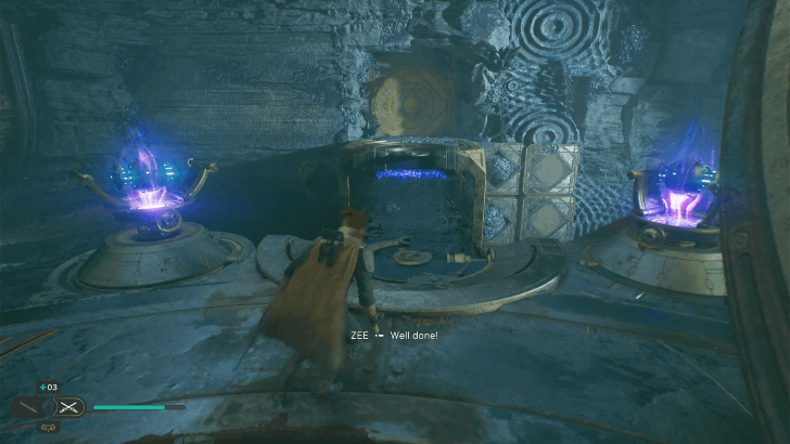 6 Place Two Purple Orbs then Cross Bridge