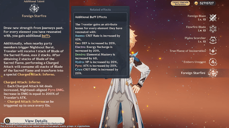 Genshin - Traveler Skin Buffs