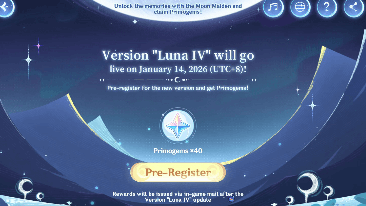 Genshin - Memories of the Moon - Pre-Register for Primogems