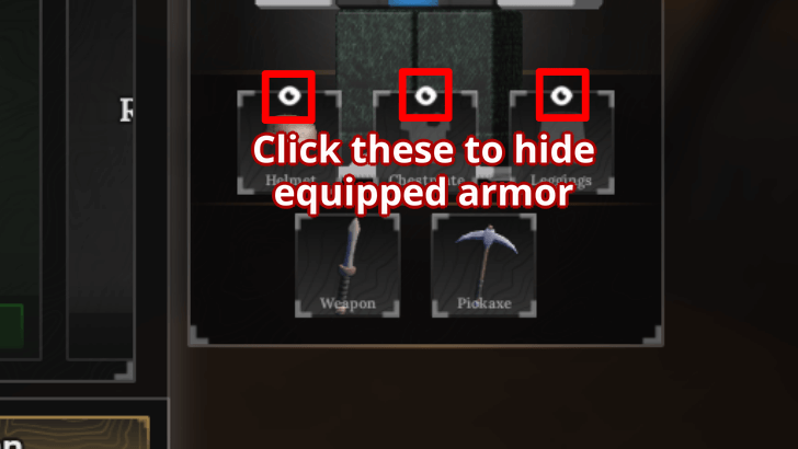 Click on Eyes to Hide Armor
