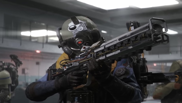 Armored ARC Raiders player aiming weapon indoors