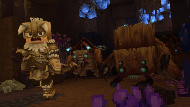 A player running away from angry Scaraks in Hytale