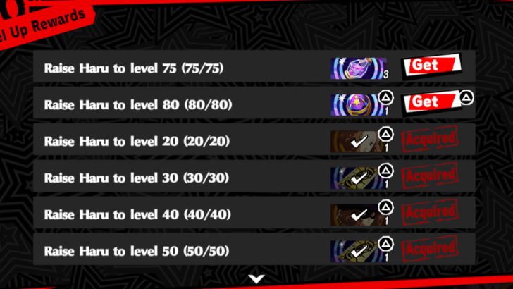 Persona 5 X - Level Up Rewards