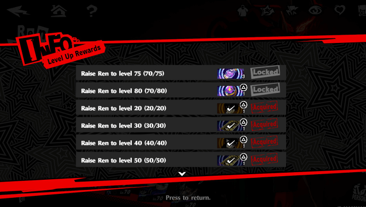 Persona 5 X - Character Level Up Reward