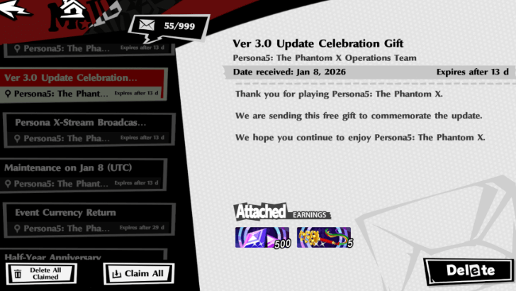 P5X - January 7 2026 Persona 5 X Stream Mail 1