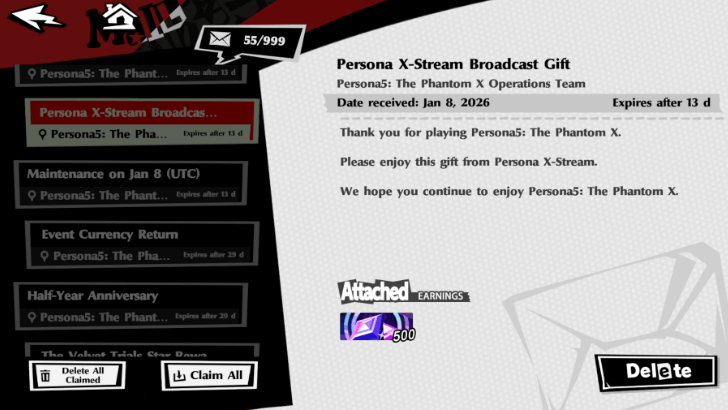 P5X - January 7 2026 Persona 5 X Stream Mail 2