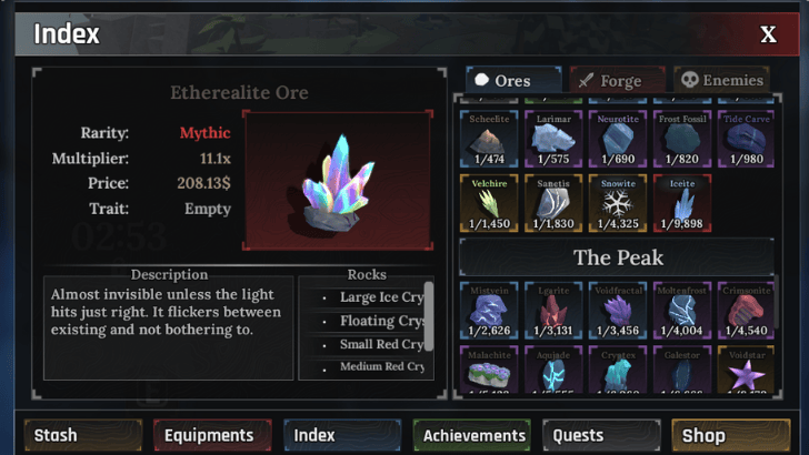 Etherealite Ore Index