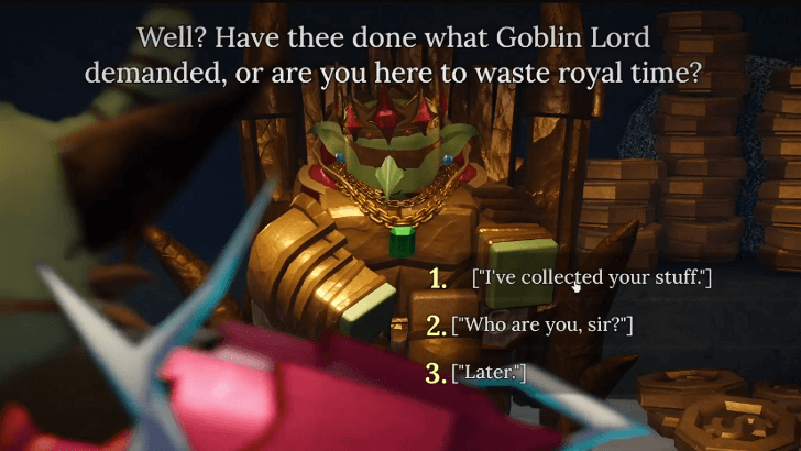 Talk to the Goblin Lord for Quests