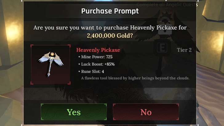 Heavenly Pickaxe Purchase