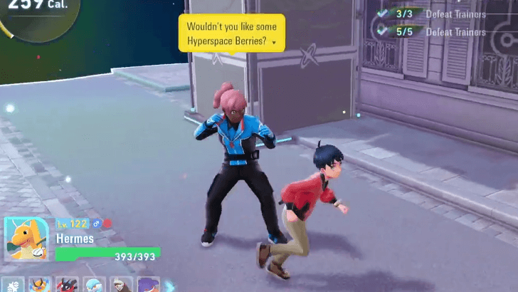 Trainer with Yellow Dialogue in a Hyperspace Battle Zone