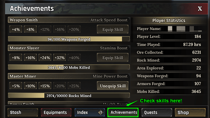Achievements Menu