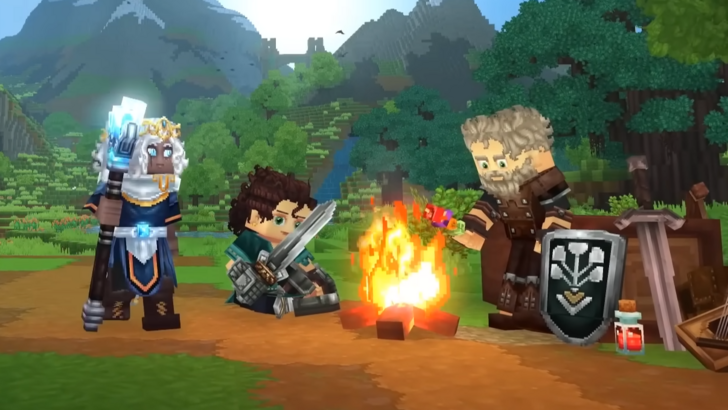 Hytale characters are gathered around a campfire