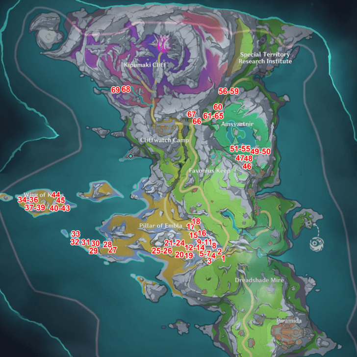 Winter Icelea Locations