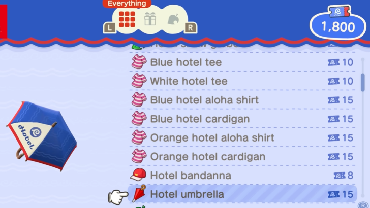 Hotel Souvenir Shop Menu