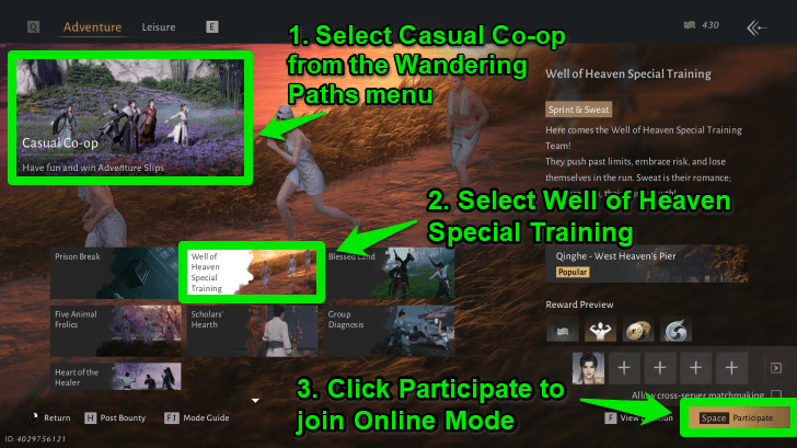 How to Join Well of Heaven Special Training Online Mode