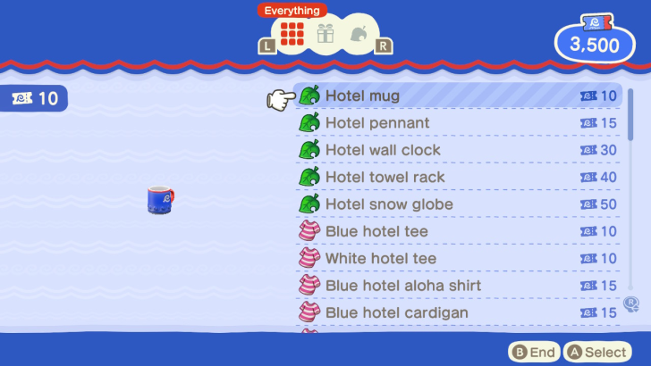 Hotel Items in the Souvenir Shop Catalog