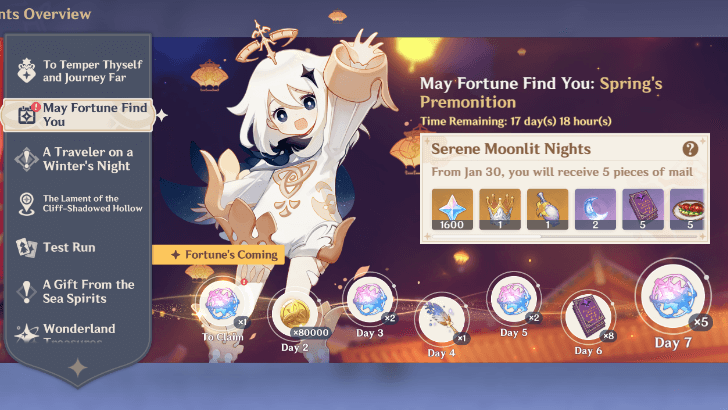 Genshin Impact - May Fortune Find You daily login menu