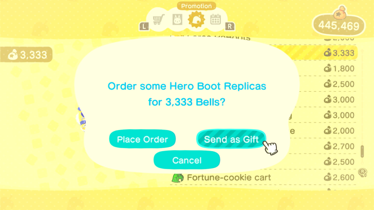 Sending an amiibo item as a gift