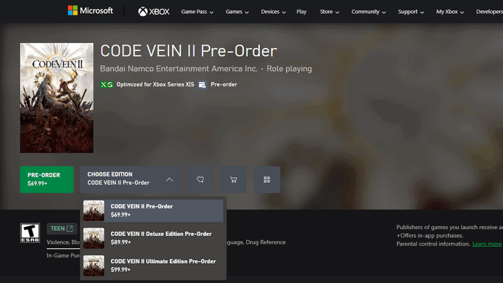 Code Vein 2 Code Vein on XboX