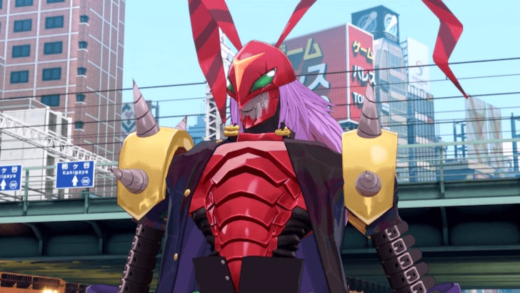 BanchoStingmon standing in an urban setting, looking far to his right