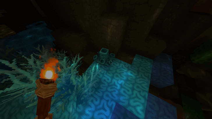 Cyan Coral Sponge in Crystalline Depths