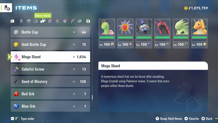 Pokemon Legends Z-A - Increased Cap for Mega Shards