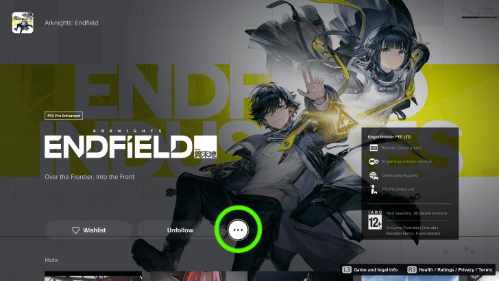 Endfield PS5 Menu