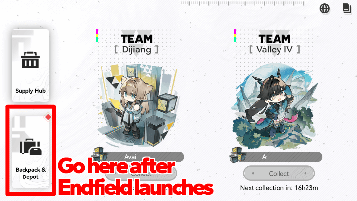 Go to Backpack and Depot in Web Event