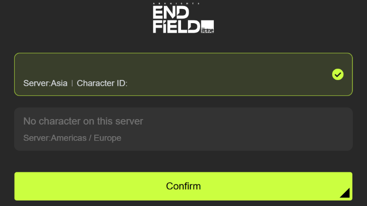 Choose Character Account and Server