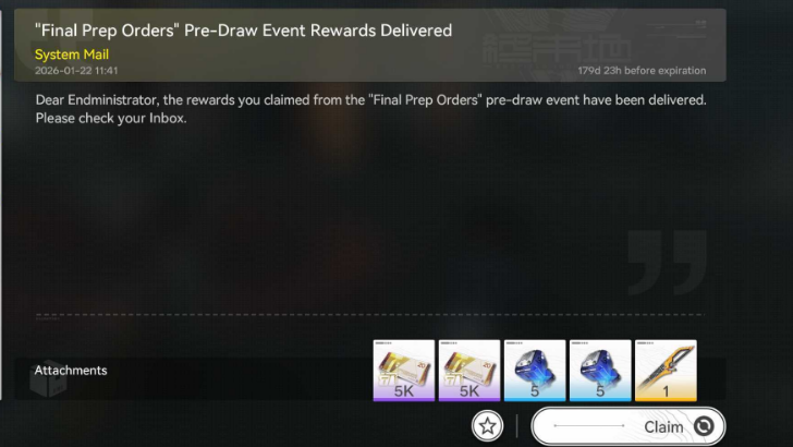 Final Prep Orders Rewards in In-game Mail