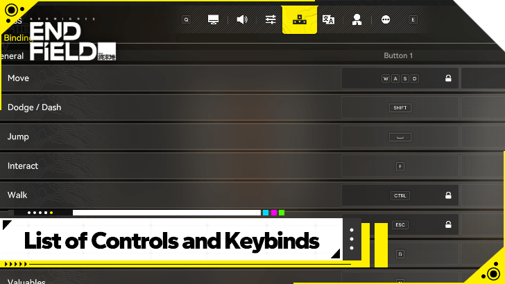 Arknights Endfield - List of Controls and Keybinds