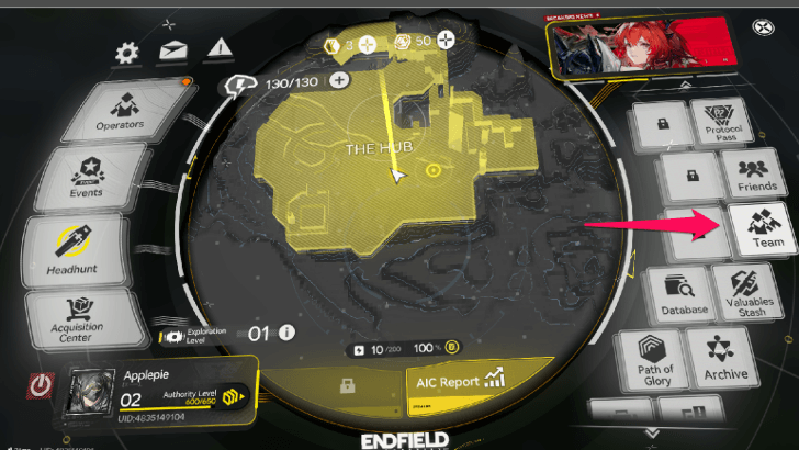 Select Team in the Menu