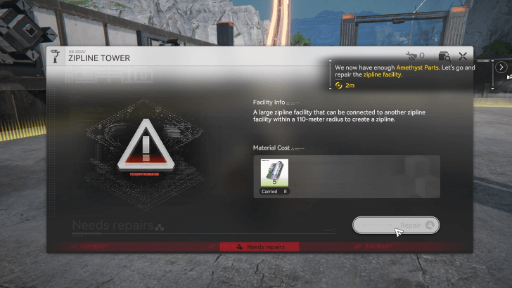 Repair the Zipline Tower with Amethyst Parts