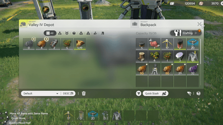 Place Ores Moved to the Depot to Backpack