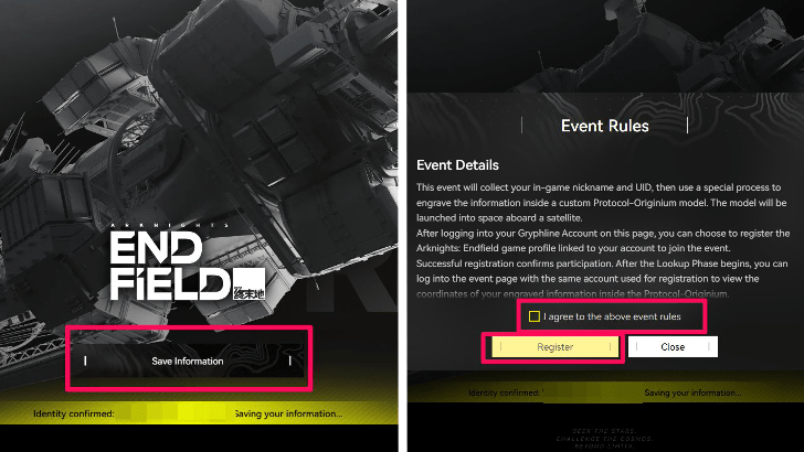 Save Information and Register