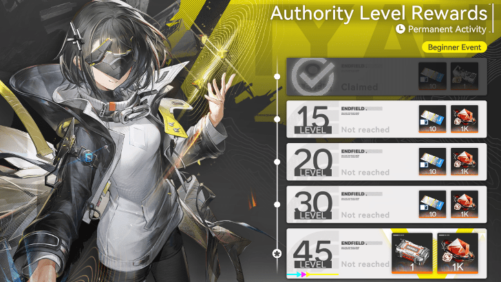 Arknights Endfield Authority Level Rewards Beginner Event  Guide