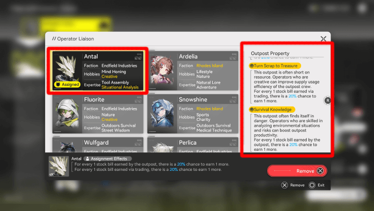 Operator Liaison Details and Outpost Property
