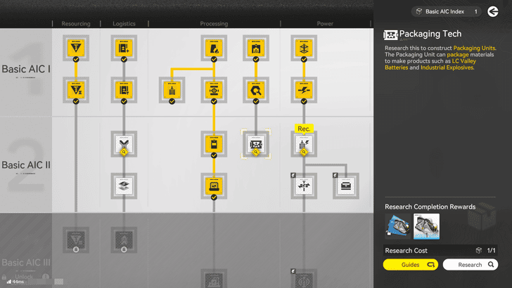 Arknights Endfield Research Nodes With AIC Index