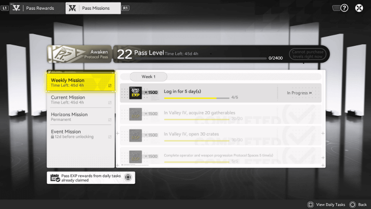 Weekly Protocol Pass Missions