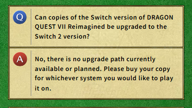 No Switch 2 Upgrade